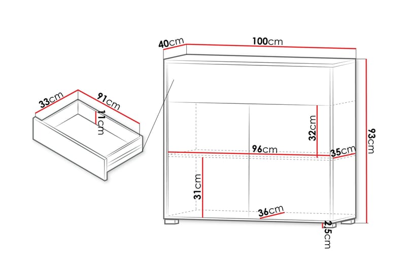 Agawal Lipasto 100 cm - Valkoinen - Säilytys - Säilytyskalusteet - Lipasto