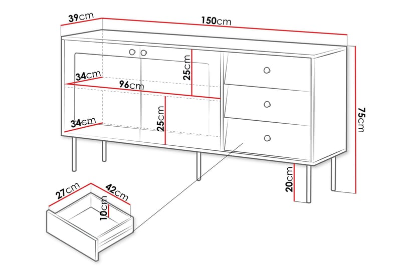 Akilesh Lipasto 150 cm - Musta - Säilytys - Säilytyskalusteet - Lipasto