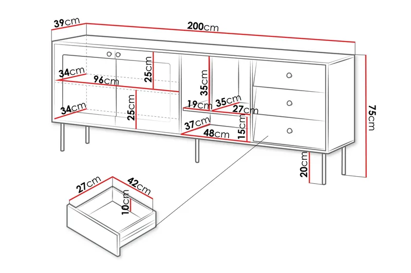 Akilesh Lipasto 200 cm - Valkoinen - Säilytys - Säilytyskalusteet - Lipasto