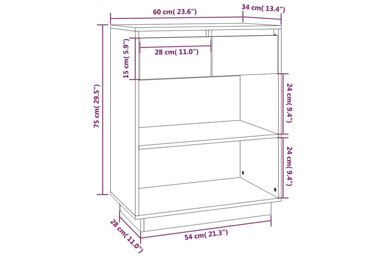beBasic Konsolikaappi harmaa 60x34x75 cm täysi mänty - Harmaa - Säilytys - Säilytyskalusteet - Senkki