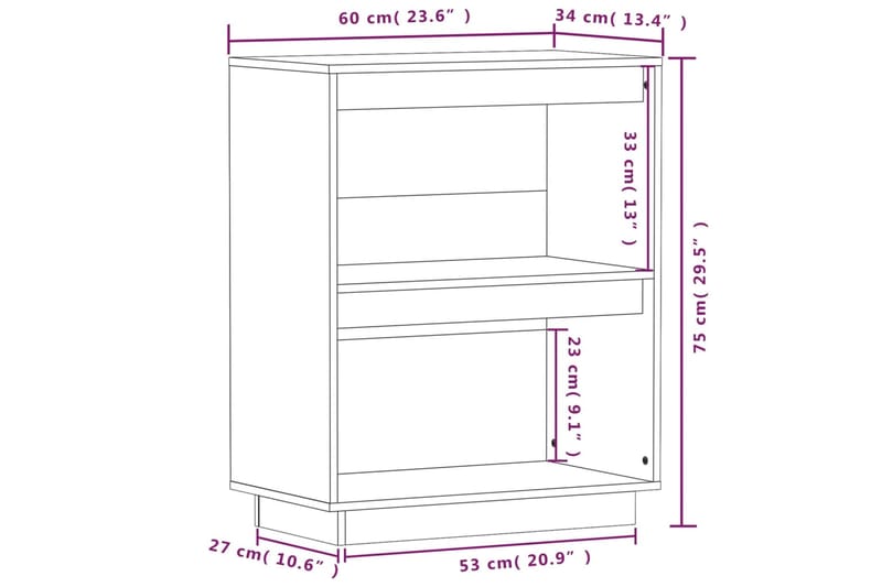 beBasic Konsolikaappi musta 60x34x75 cm täysi mänty - Musta - Säilytys - Säilytyskalusteet - Senkki