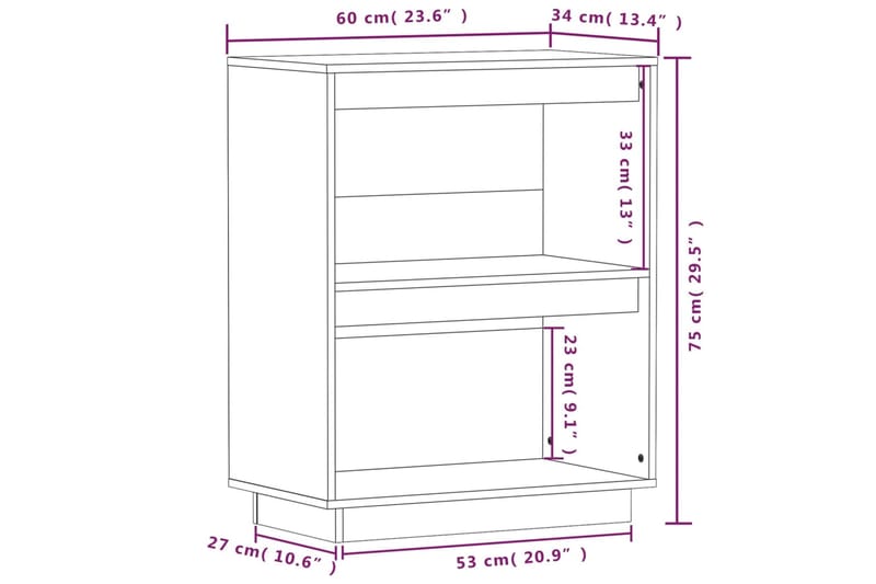 beBasic Konsolikaappi musta 60x34x75 cm täysi mänty - Musta - Senkki