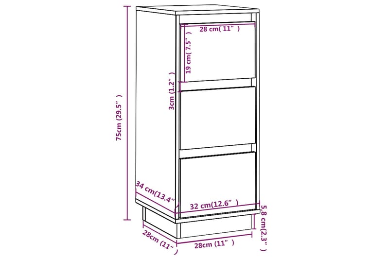 beBasic Senkit 2 kpl 32x34x75 cm täysi mänty - Ruskea - Säilytys - Säilytyskalusteet - Lipasto