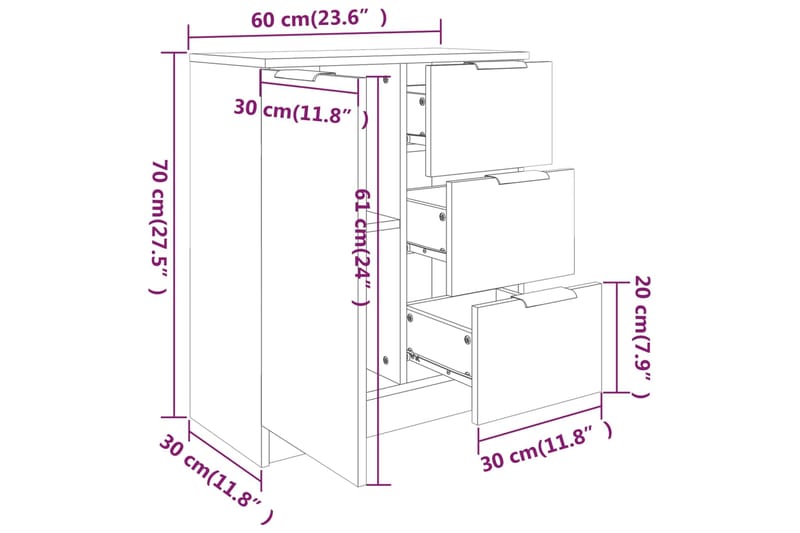 beBasic Senkit 2 kpl korkeakiilto valkoinen 60x30x70 cm tekninen puu - Valkoinen - Senkki