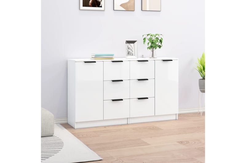 beBasic Senkit 2 kpl korkeakiilto valkoinen 60x30x70 cm tekninen puu - Valkoinen - Säilytys - Säilytyskalusteet - Senkki