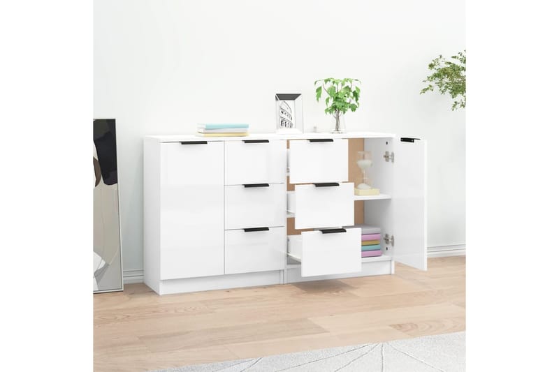 beBasic Senkit 2 kpl korkeakiilto valkoinen 60x30x70 cm tekninen puu - Valkoinen - Säilytys - Säilytyskalusteet - Senkki