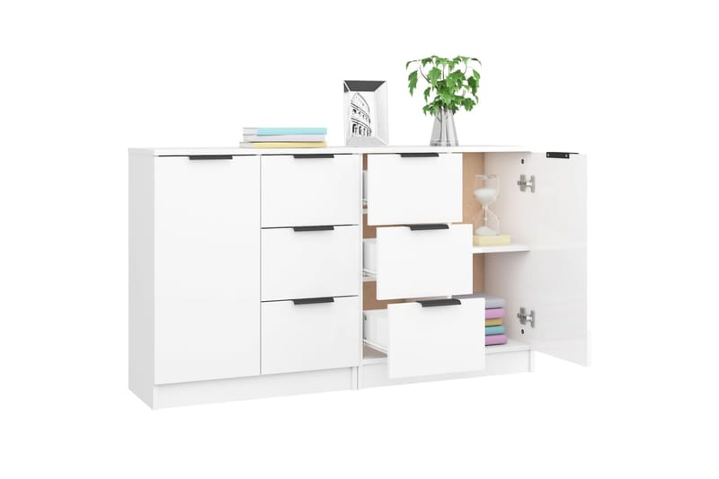 beBasic Senkit 2 kpl korkeakiilto valkoinen 60x30x70 cm tekninen puu - Valkoinen - Säilytys - Säilytyskalusteet - Senkki