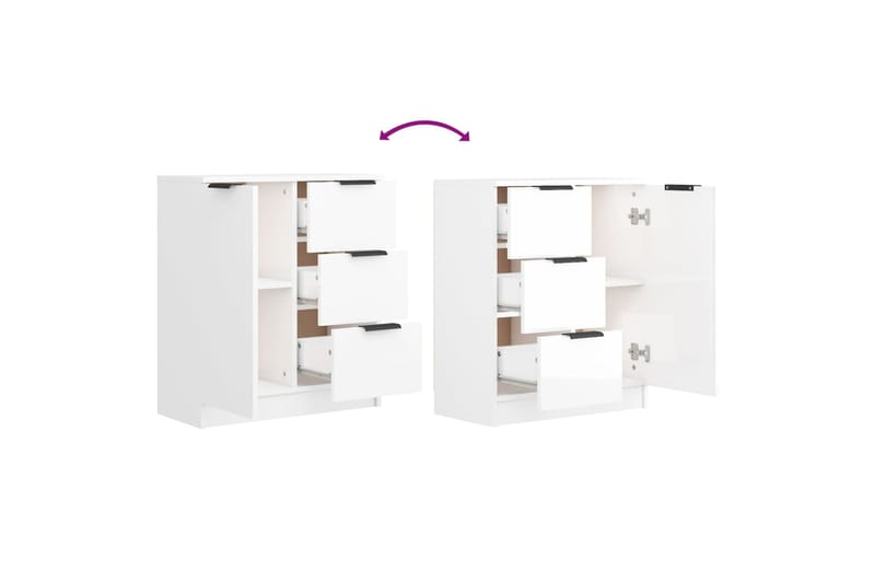 beBasic Senkit 2 kpl korkeakiilto valkoinen 60x30x70 cm tekninen puu - Valkoinen - Säilytys - Säilytyskalusteet - Senkki
