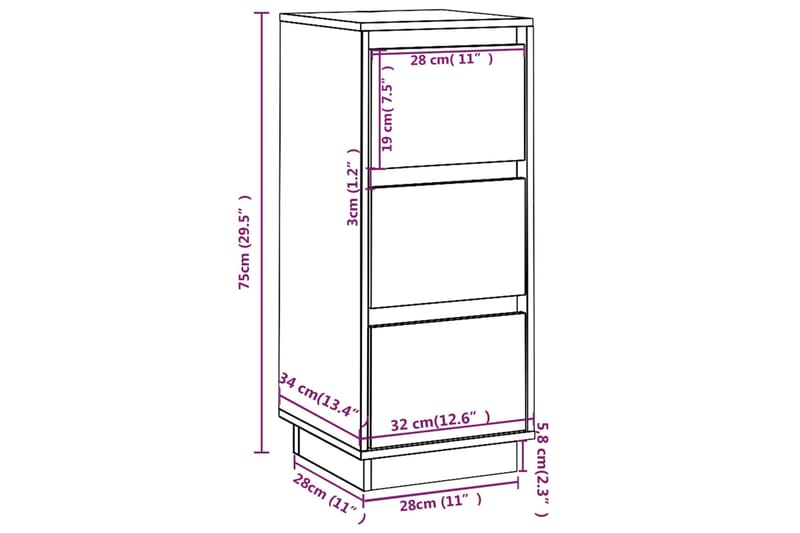 beBasic Senkit 2 kpl musta 32x34x75 cm täysi mänty - Musta - Eteisen säilytys - Lipasto