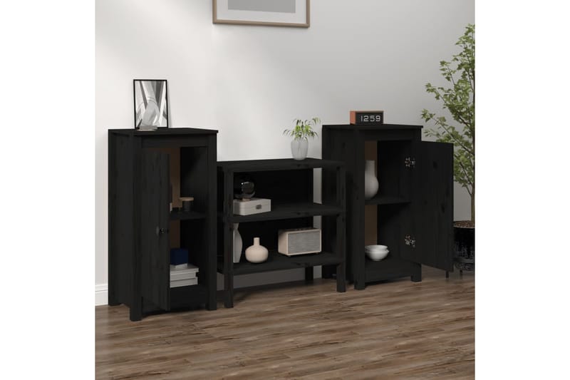 beBasic Senkit 2 kpl musta 40x35x80 cm täysi mänty - Musta - Säilytys - Säilytyskalusteet - Senkki