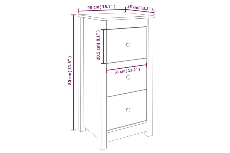 beBasic Senkit 2 kpl musta 40x35x80 cm täysi mänty - Musta - Senkki