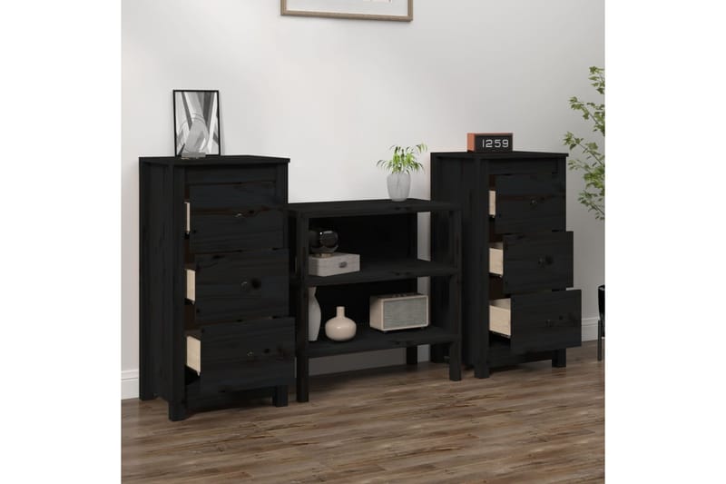 beBasic Senkit 2 kpl musta 40x35x80 cm täysi mänty - Musta - Säilytys - Säilytyskalusteet - Senkki