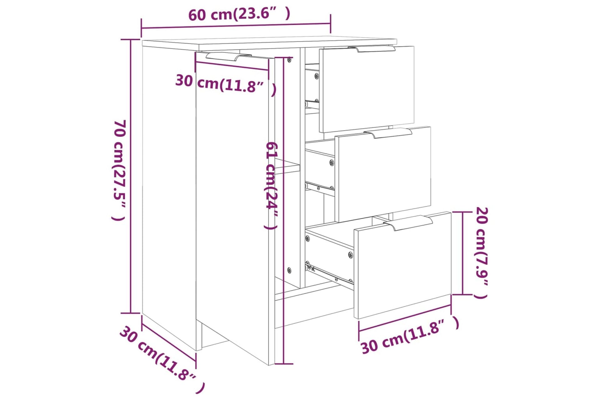 beBasic Senkit 2 kpl musta 60x30x70 cm tekninen puu - Musta - Säilytys - Säilytyskalusteet - Senkki