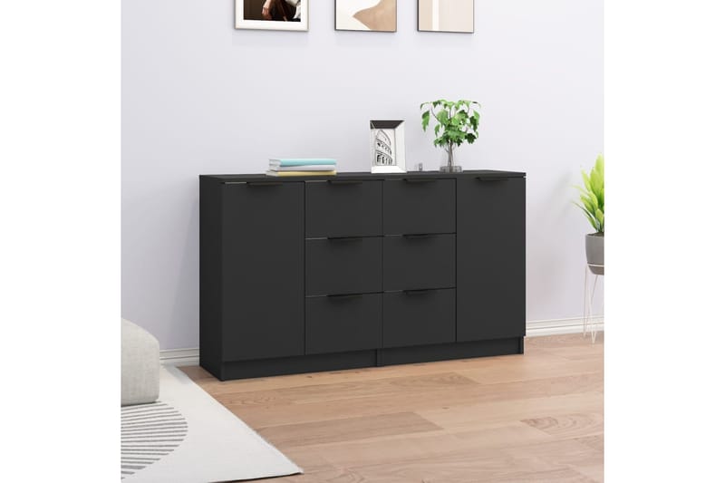 beBasic Senkit 2 kpl musta 60x30x70 cm tekninen puu - Musta - Säilytys - Säilytyskalusteet - Senkki
