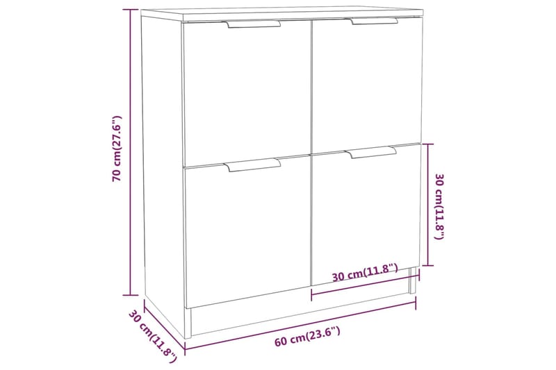 beBasic Senkit 2 kpl musta 60x30x70 cm tekninen puu - Musta - Senkki