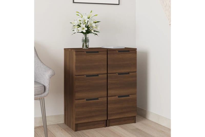 beBasic Senkit 2 kpl ruskea tammi 30x30x70 cm tekninen puu - Ruskea - Säilytys - Säilytyskalusteet - Senkki