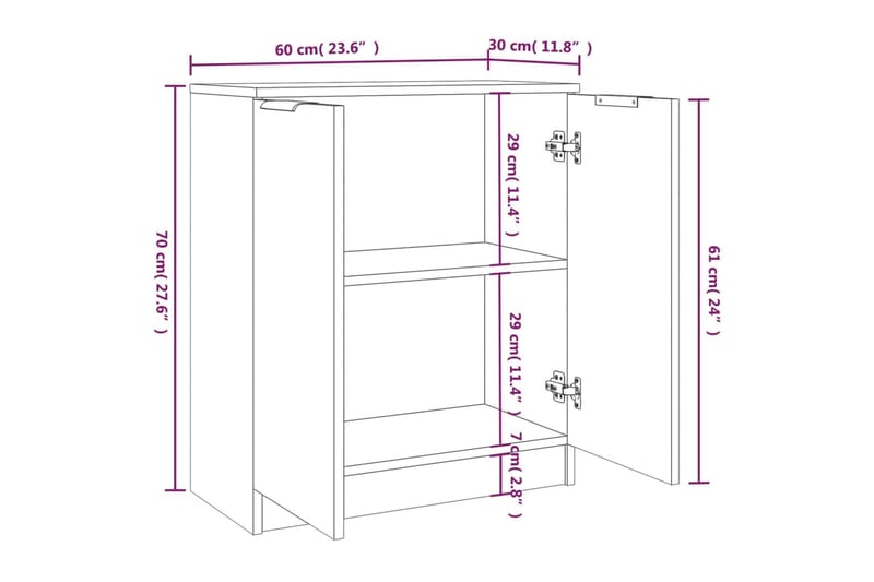 beBasic Senkit 2 kpl ruskea tammi 60x30x70 cm tekninen puu - Ruskea - Säilytys - Säilytyskalusteet - Senkki