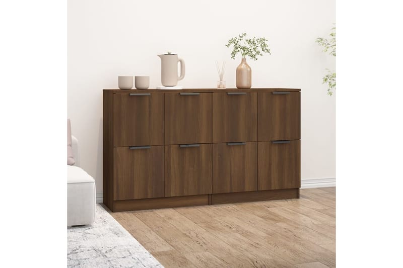 beBasic Senkit 2 kpl ruskea tammi 60x30x70 cm tekninen puu - Ruskea - Säilytys - Säilytyskalusteet - Senkki