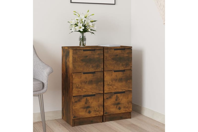 beBasic Senkit 2 kpl savutammi 30x30x70 cm tekninen puu - Ruskea - Säilytys - Säilytyskalusteet - Senkki