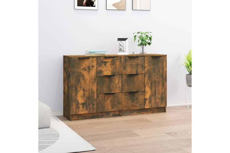 beBasic Senkit 2 kpl savutammi 60x30x70 cm tekninen puu - Ruskea - Säilytys - Säilytyskalusteet - Senkki