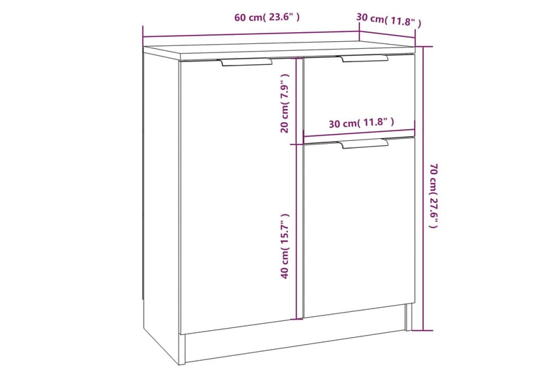 beBasic Senkit 2 kpl valkoinen 60x30x70 cm tekninen puu - Valkoinen - Säilytys - Säilytyskalusteet - Senkki