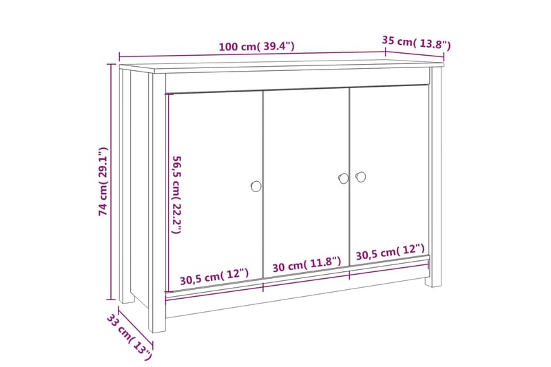 beBasic Senkki 100x35x74 cm täysi mänty - Ruskea - Senkki