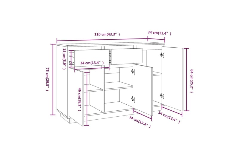 beBasic Senkki 110x34x75 cm täysi mänty - Ruskea - Senkki