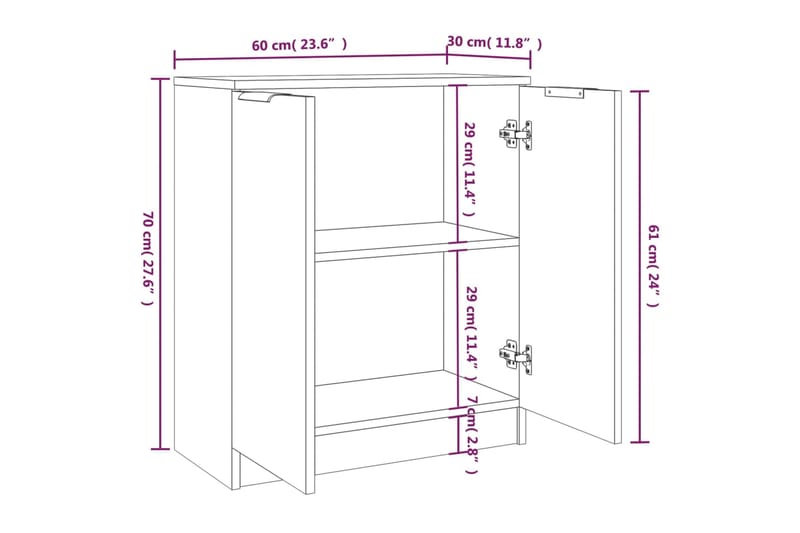 beBasic Senkki 2 kpl korkeakiilto valkoinen 60x30x70 cm tekninen puu - Valkoinen - Senkki