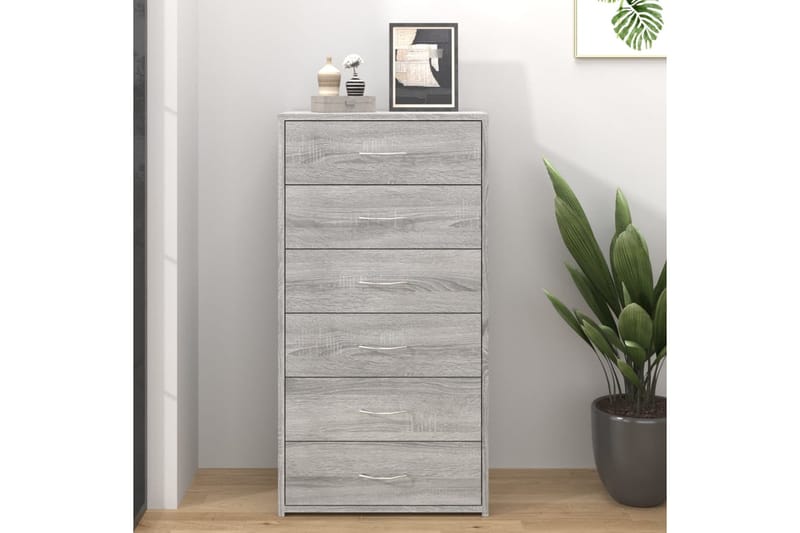 beBasic Senkki 6 laatikolla harmaa Sonoma 50x34x96 cm tekninen puu - Harmaa - Säilytys - Säilytyskalusteet - Lipasto