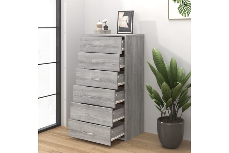 beBasic Senkki 6 laatikolla harmaa Sonoma 50x34x96 cm tekninen puu - Harmaa - Säilytys - Säilytyskalusteet - Lipasto