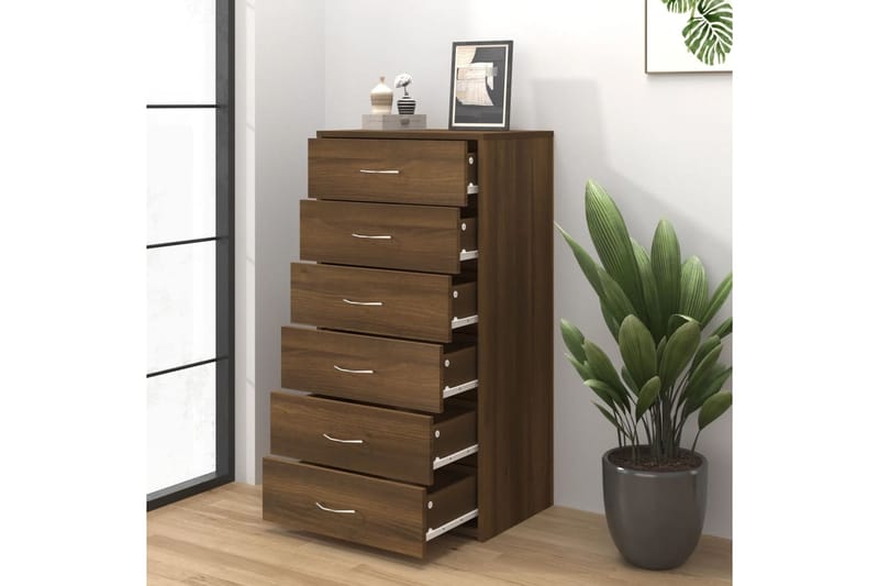 beBasic Senkki 6 laatikolla ruskea tammi 50x34x96 cm tekninen puu - Ruskea - Säilytys - Säilytyskalusteet - Lipasto