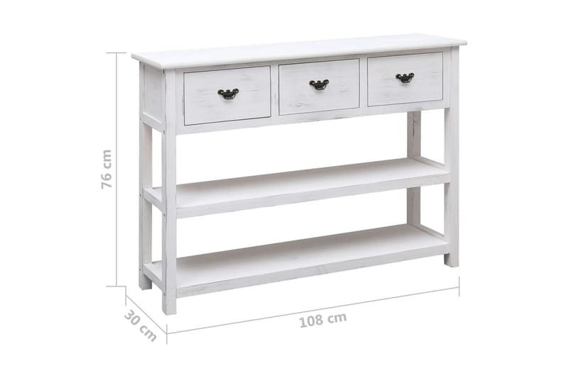 beBasic Senkki antiikinvalkoinen 108x30x76 cm täysi keisaripuu - Valkoinen - Säilytys - Säilytyskalusteet - Senkki