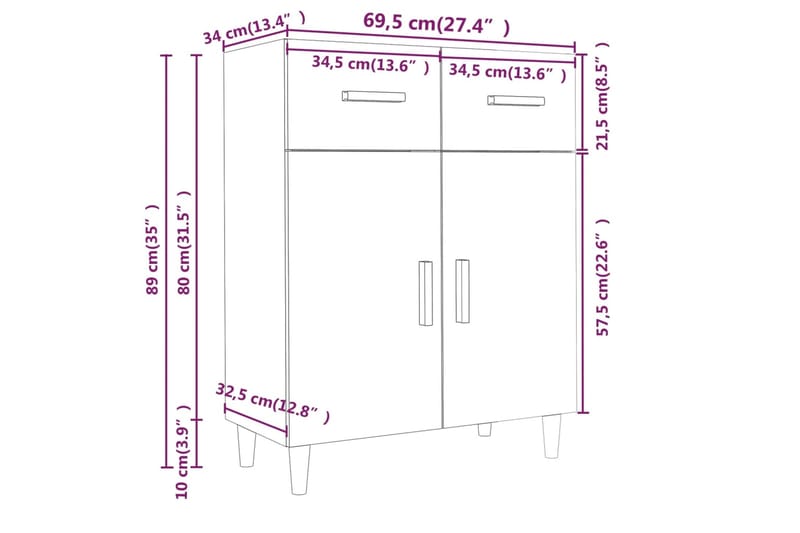 beBasic Senkki betoninharmaa 69,5x34x89 cm tekninen puu - Harmaa - Säilytys - Säilytyskalusteet - Lipasto