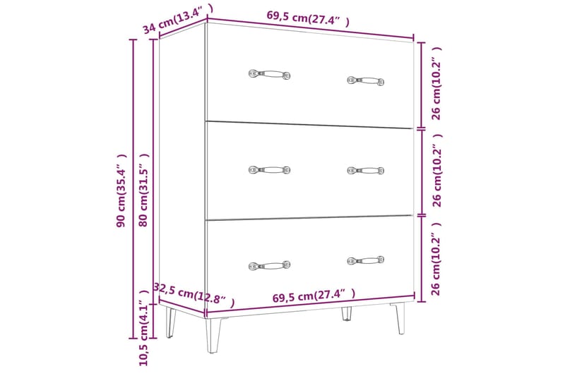 beBasic Senkki betoninharmaa 69,5x34x90 cm tekninen puu - Harmaa - Eteisen säilytys - Lipasto