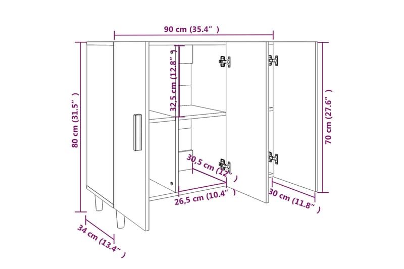beBasic Senkki betoninharmaa 90x34x80 cm tekninen puu - Harmaa - Säilytys - Säilytyskalusteet - Lipasto