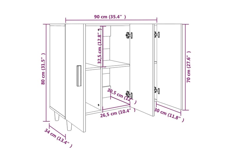 beBasic Senkki betoninharmaa 90x34x80 cm tekninen puu - Harmaa - Eteisen säilytys - Lipasto