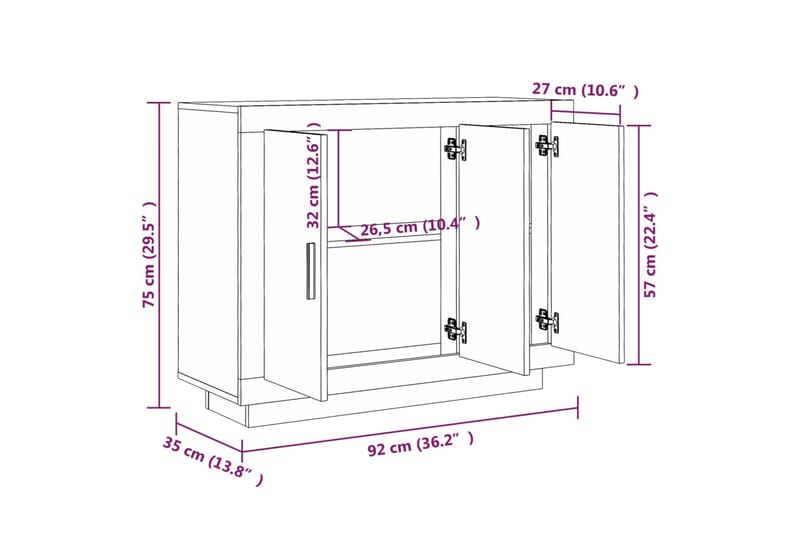 beBasic Senkki betoninharmaa 92x35x75 cm tekninen puu - Harmaa - Säilytys - Säilytyskalusteet - Senkki