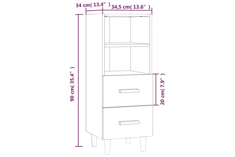 beBasic Senkki harmaa Sonoma 34,5x34x90 cm tekninen puu - Harmaa - Säilytys - Säilytyskalusteet - Senkki