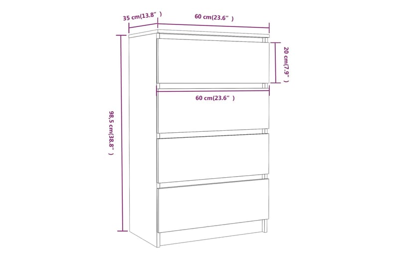 beBasic Senkki harmaa Sonoma 60x35x98,5 cm tekninen puu - Harmaa - Eteisen säilytys - Lipasto