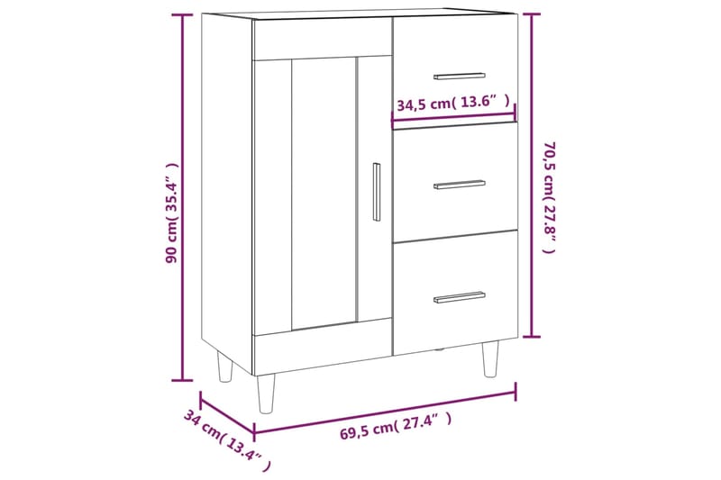 beBasic Senkki harmaa Sonoma 69,5x34x90 cm tekninen puu - Harmaa - Eteisen säilytys - Lipasto