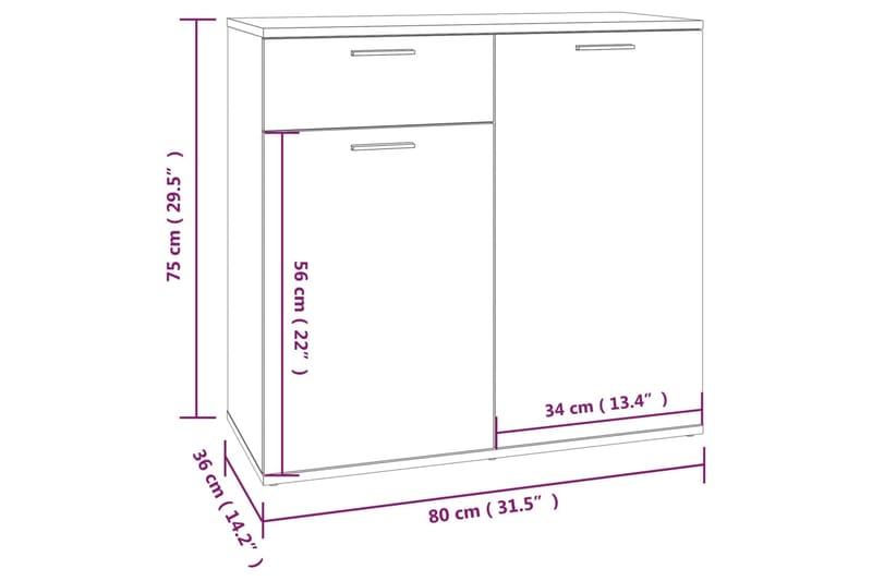 beBasic Senkki harmaa Sonoma 80x36x75 cm tekninen puu - Harmaa - Säilytys - Säilytyskalusteet - Senkki
