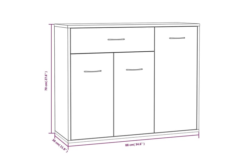 beBasic Senkki harmaa Sonoma 88x30x70 cm tekninen puu - Harmaa - Säilytys - Säilytyskalusteet - Senkki