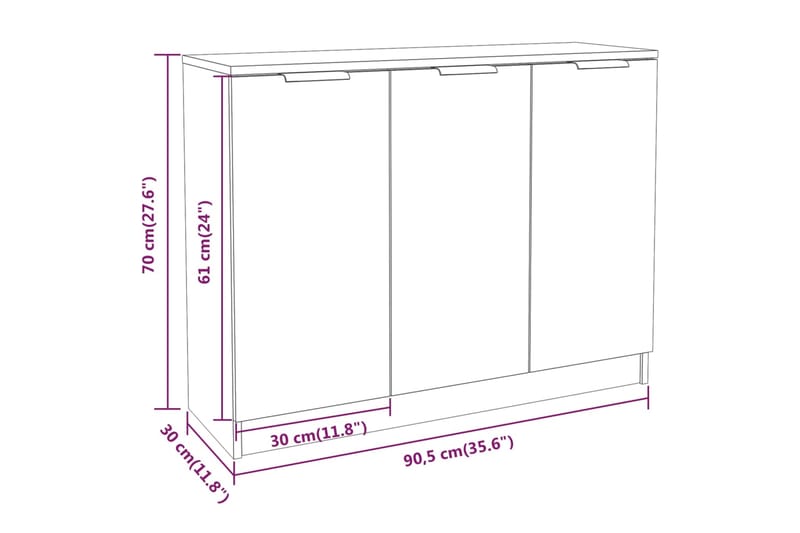 beBasic Senkki harmaa Sonoma 90,5x30x70 cm tekninen puu - Harmaa - Eteisen säilytys - Lipasto