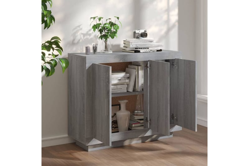 beBasic Senkki harmaa Sonoma 92x35x75 cm tekninen puu - Harmaa - Säilytys - Säilytyskalusteet - Senkki