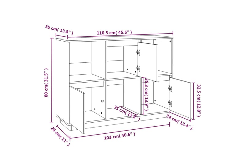 beBasic Senkki hunajanruskea 110,5x35x80 cm täysi mänty - Ruskea - Säilytys - Säilytyskalusteet - Senkki