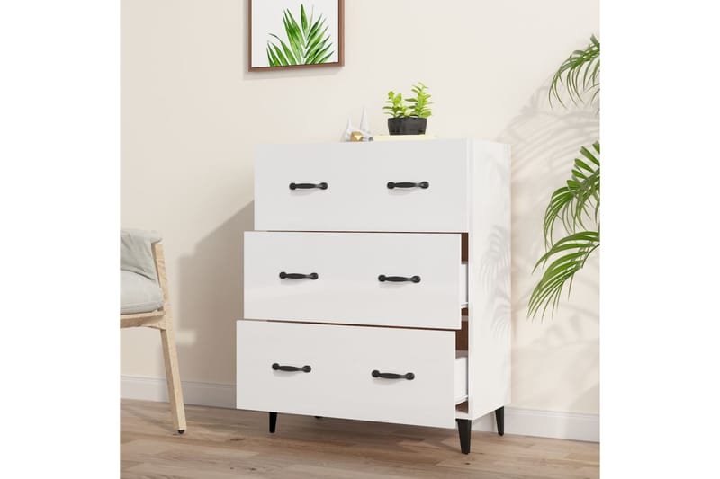 beBasic Senkki korkeakiilto valkoinen 69,5x34x90 cm tekninen puu - Valkoinen - Säilytys - Säilytyskalusteet - Senkki