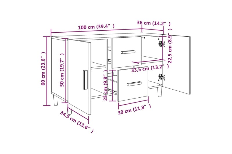 beBasic Senkki musta 100x36x60 cm tekninen puu - Musta - Säilytys - Säilytyskalusteet - Senkki