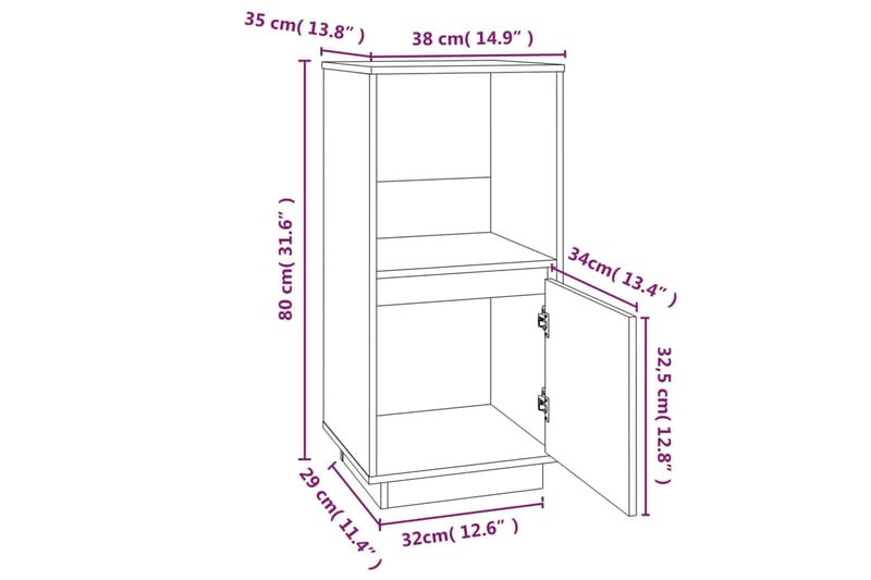 beBasic Senkki musta 38x35x80 cm täysi mänty - Musta - Senkki