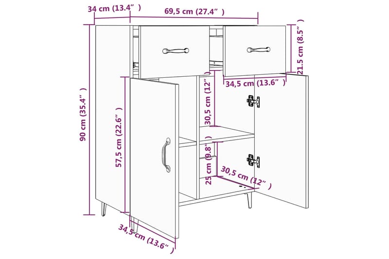 beBasic Senkki musta 69,5x34x90 cm tekninen puu - Musta - Säilytys - Säilytyskalusteet - Senkki