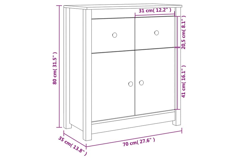 beBasic Senkki musta 70x35x80 cm täysi mänty - Musta - Säilytys - Säilytyskalusteet - Senkki
